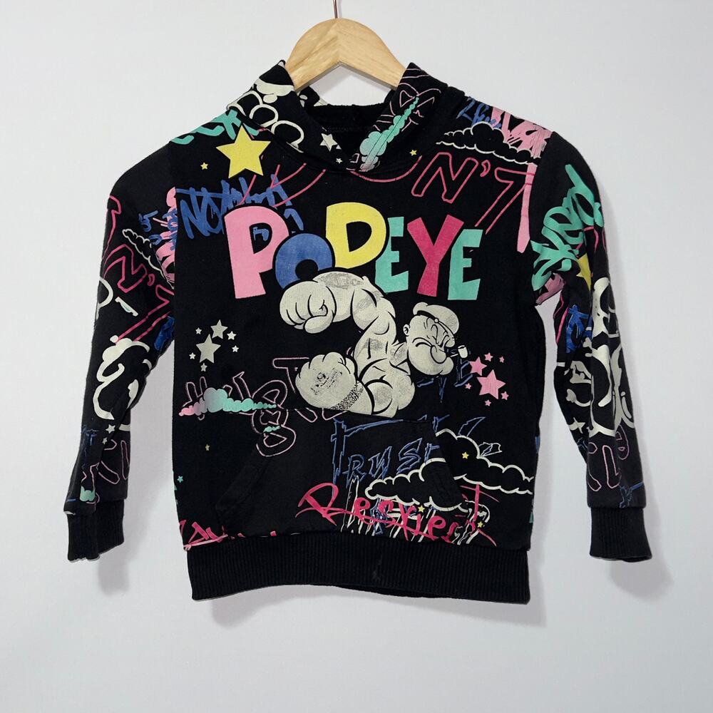 Popeye Graphic Black Graffiti Hoodie Kids Size 6